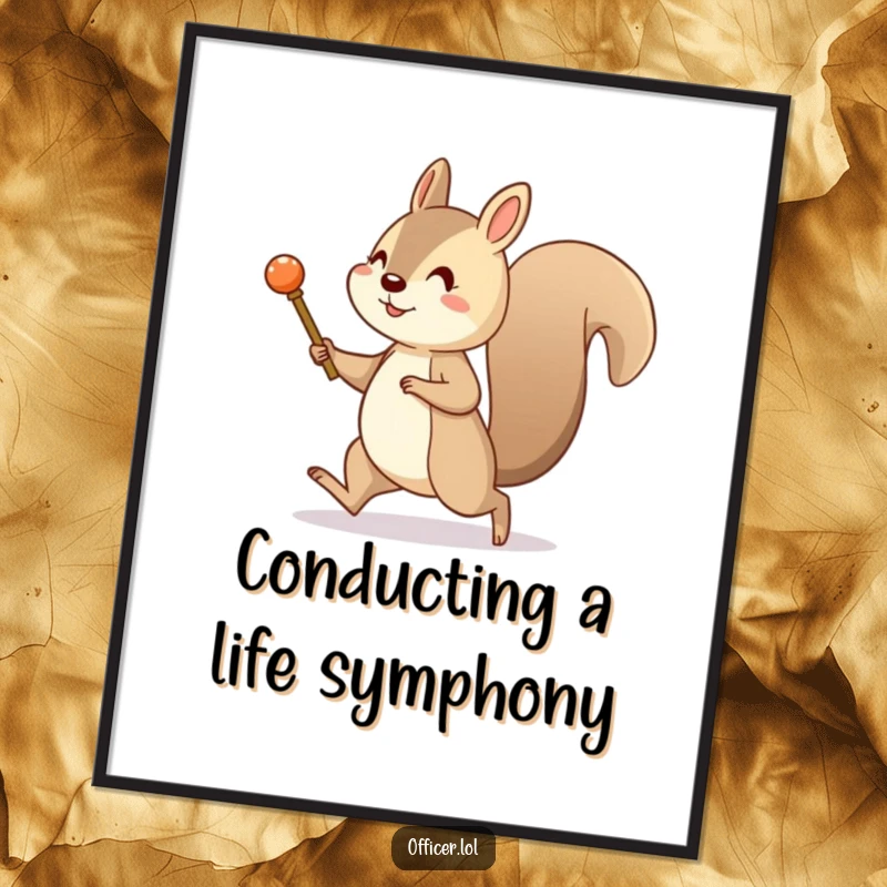 Funny Free Printable Wall Art: A cheerful squirrel marches with a tiny pretend baton, adding spirited decor.