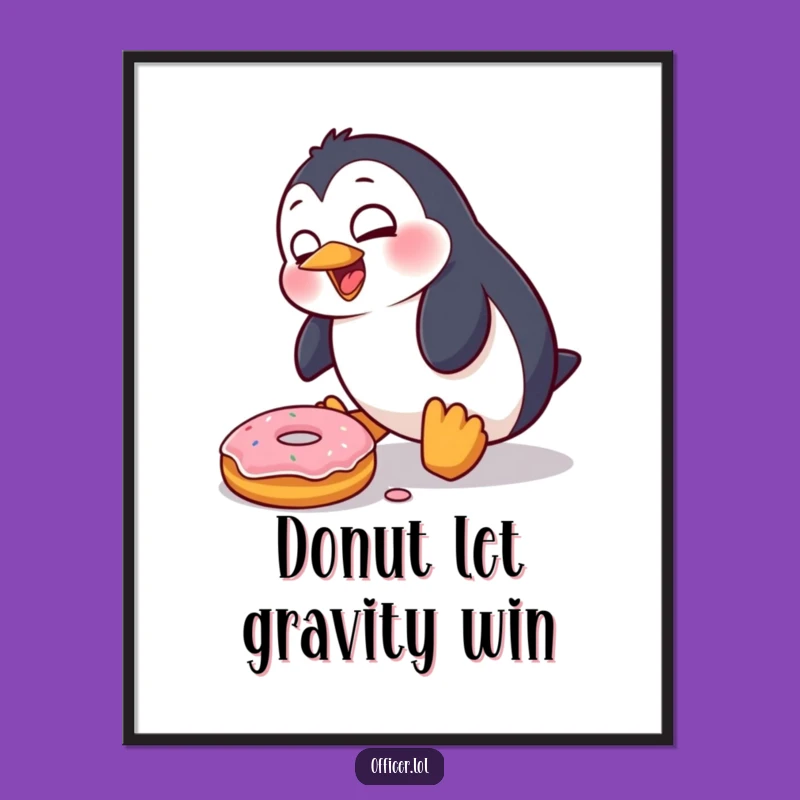 Funny Free Printable Wall Art: Penguin Tripping on Donut, Whimsical Arctic Decor Download