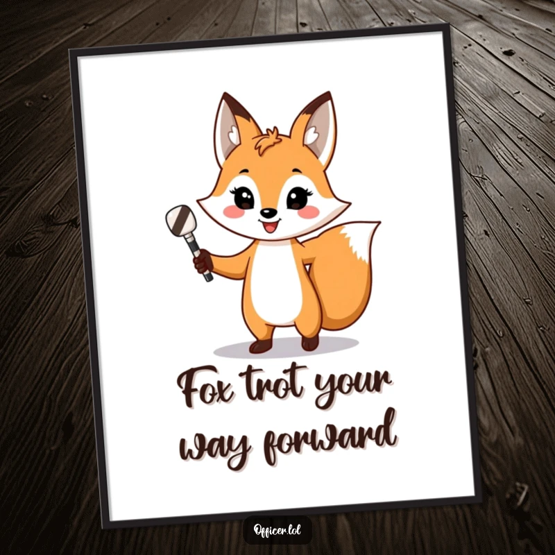 Funny Free Printable Fox Wall Art, playful fox directing traffic, striped baton, confident smile, quirky decor, downloadable.