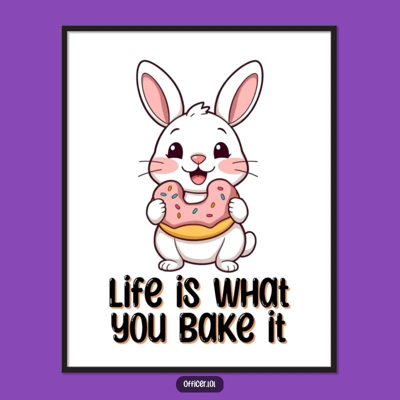 Free Printable Wall Art: Delighted Rabbit with Donut Downloadable Decor