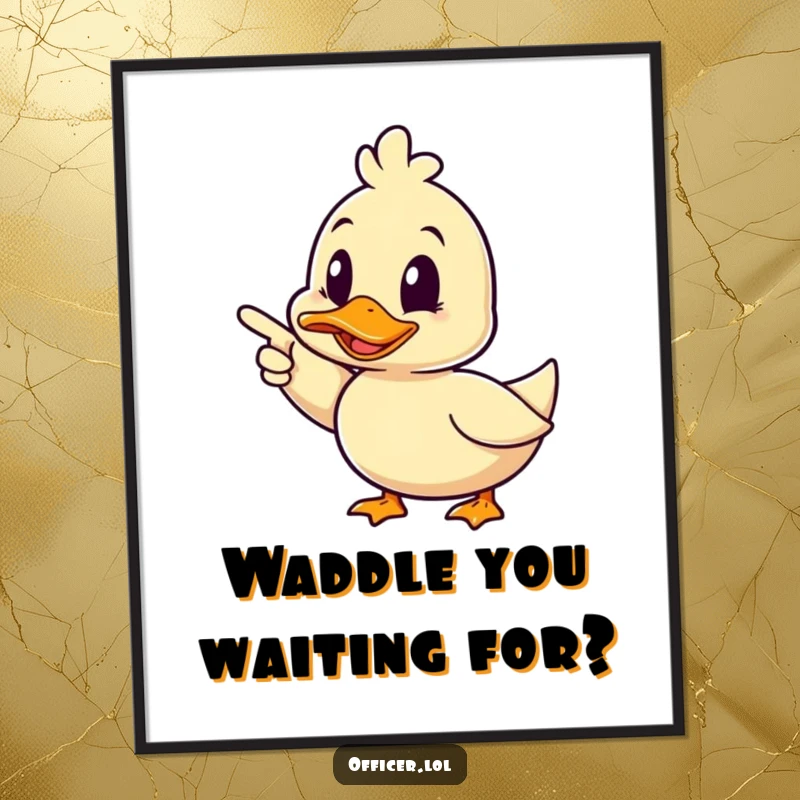 Funny Free Printable Duck Wall Art: A happy duck winks while pointing ahead with purpose.