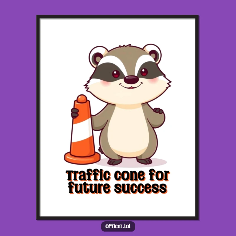 Funny Free Printable Wall Art: Determined Badger with Traffic Cone for Humorous Downloadable Decor