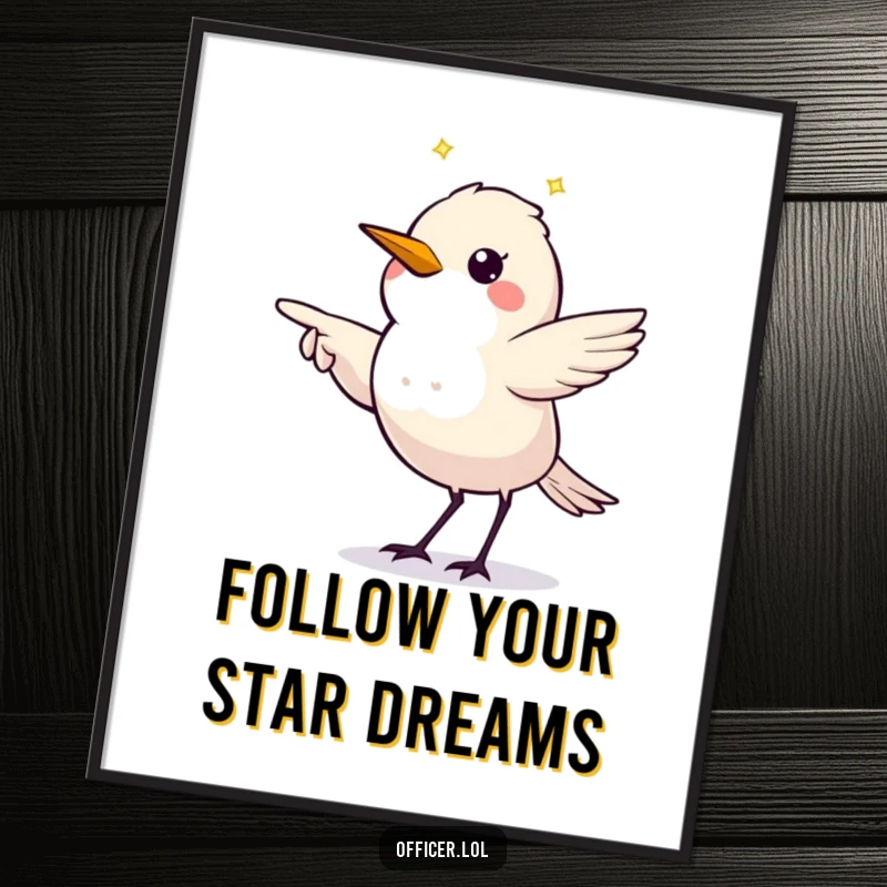 Funny Free Printable Wall Art: A twinkling starling pointing the way with a clear, directive gesture, great DIY.