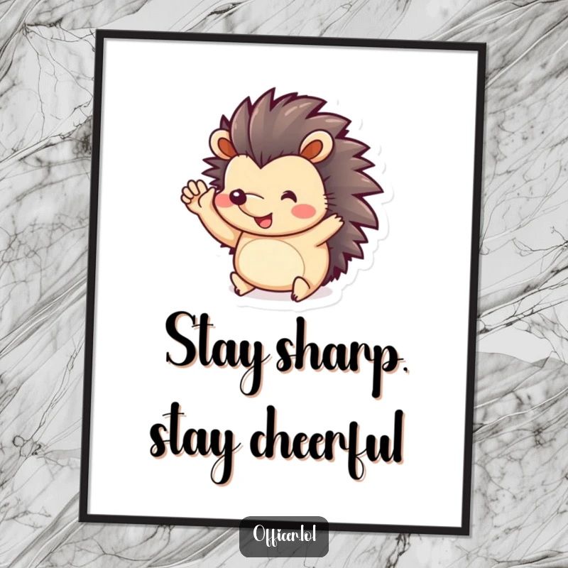 Funny Free Printable Wall Art of a cute hedgehog giving a cheerful salute with tiny paws, adding a whimsical touch to any room.