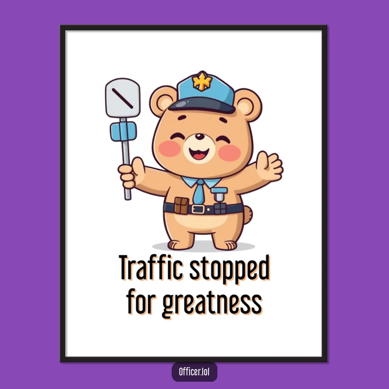 Funny Free Printable Bear Officer Art: Cheerful Traffic Director Downloadable Decor