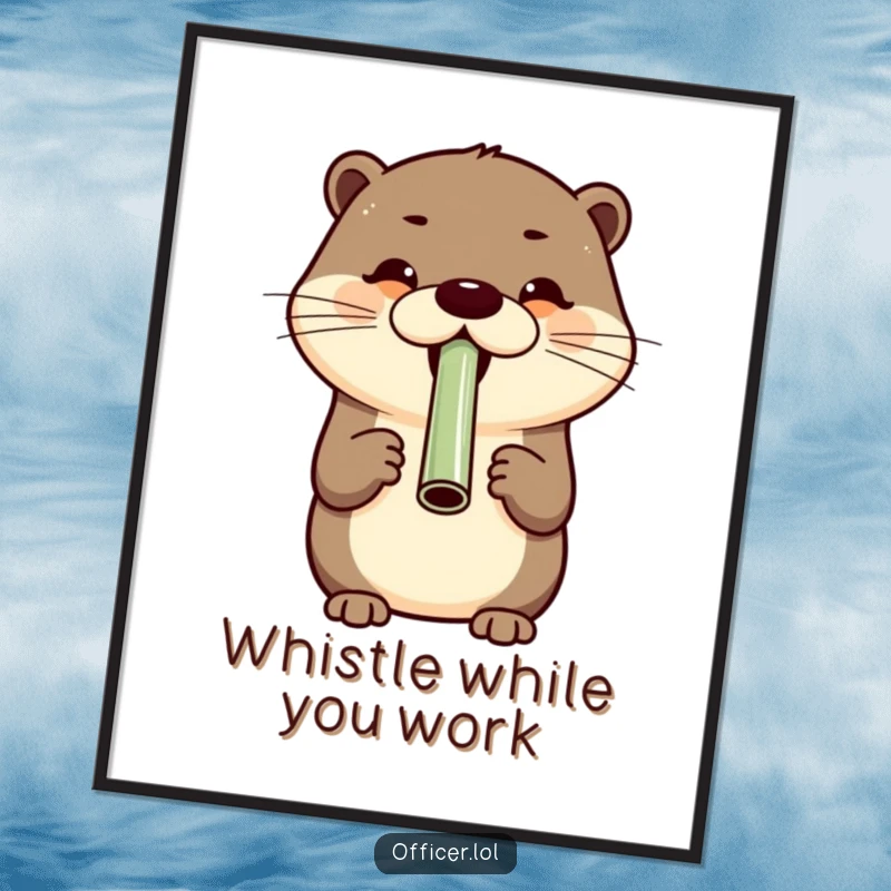 Funny Free Printable Wall Art: Cheerful otter blowing a whistle with a wide grin, playful decor