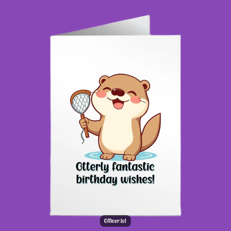 Free Printable Birthday Card: Funny Otter Catch, Cheerful Downloable Gift for Fishermen and Fun Lovers