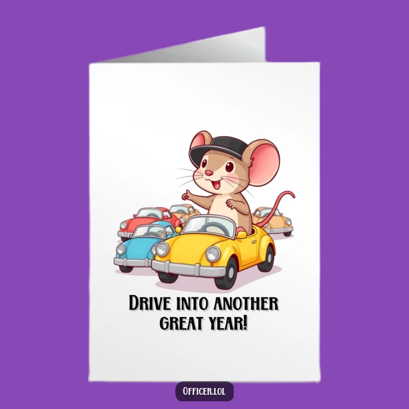 Free Printable Birthday Card: Mouse Director & Cars, Funny Downloadable Gift for the Birthday Boss