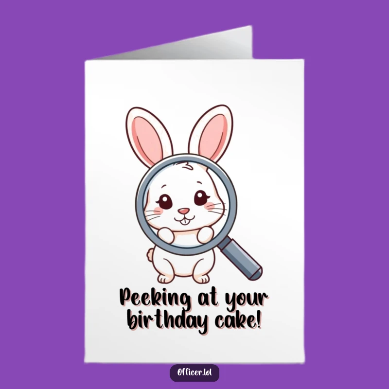 Free Printable Birthday Card: Shy Rabbit Magnifying Glass, a Funny Downloadable Gift