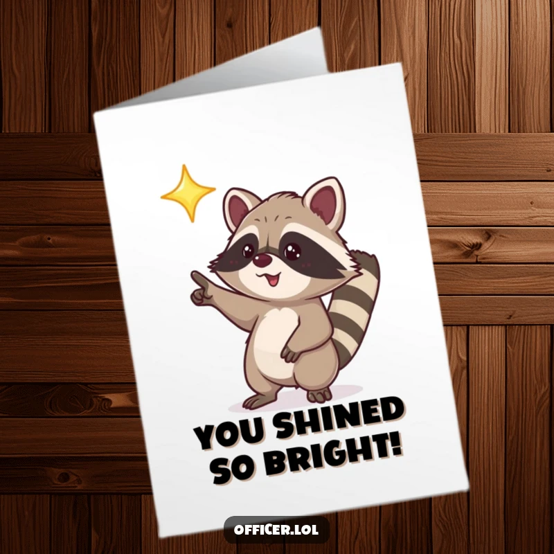 Inspiring Free Printable Congratulations Card with a playful raccoon pointing enthusiastically at a bright, shining star.