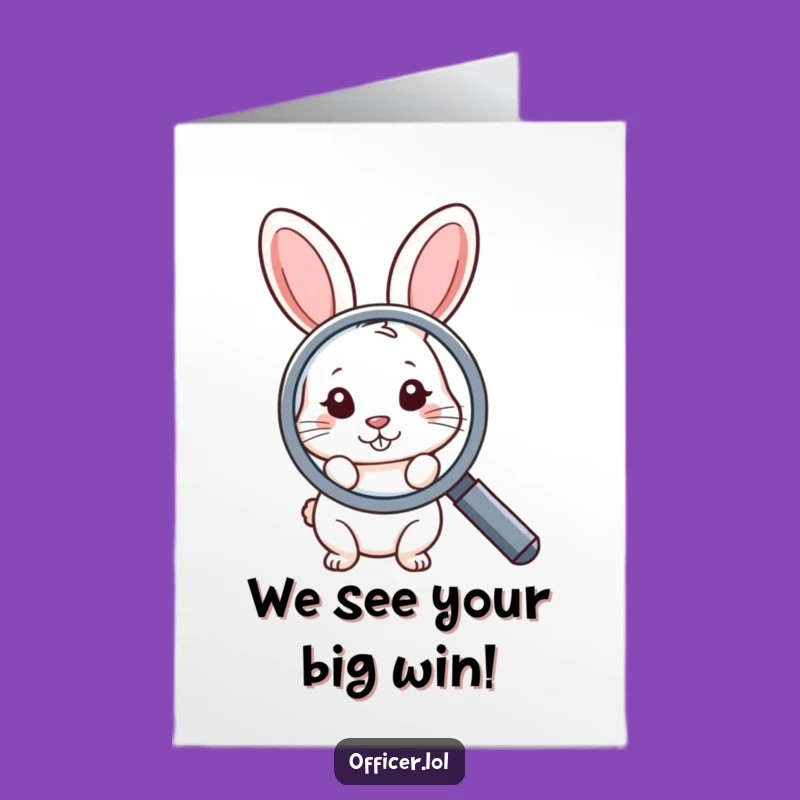Free Printable Congrats Card: Shy Rabbit Magnifying Glass, a Humorous Downloadable Gift