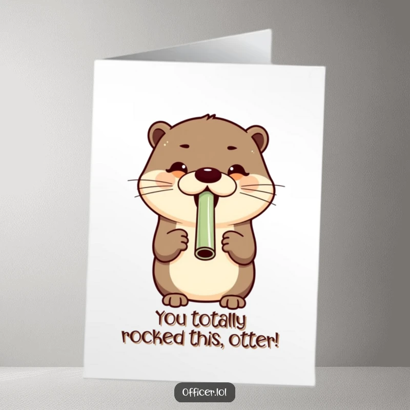 Funny Free Printable Congratulations Card: Cheerful otter blowing a whistle with a wide, happy grin