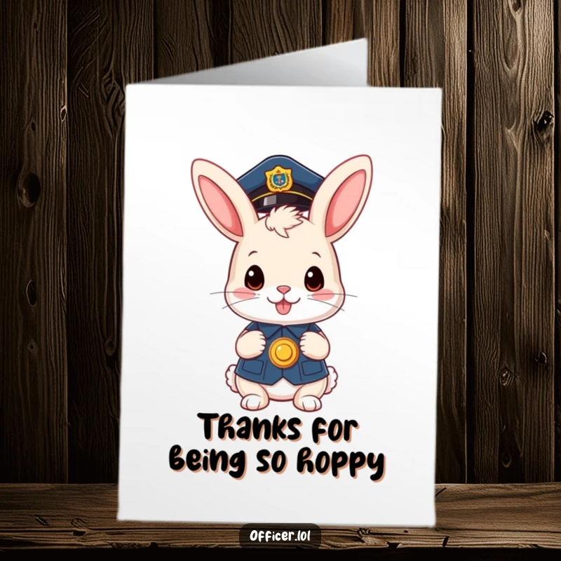 Free Printable Bunny Officer Thank You Card: A cute bunny officer proudly holds a badge, offering a cheerful thank you.