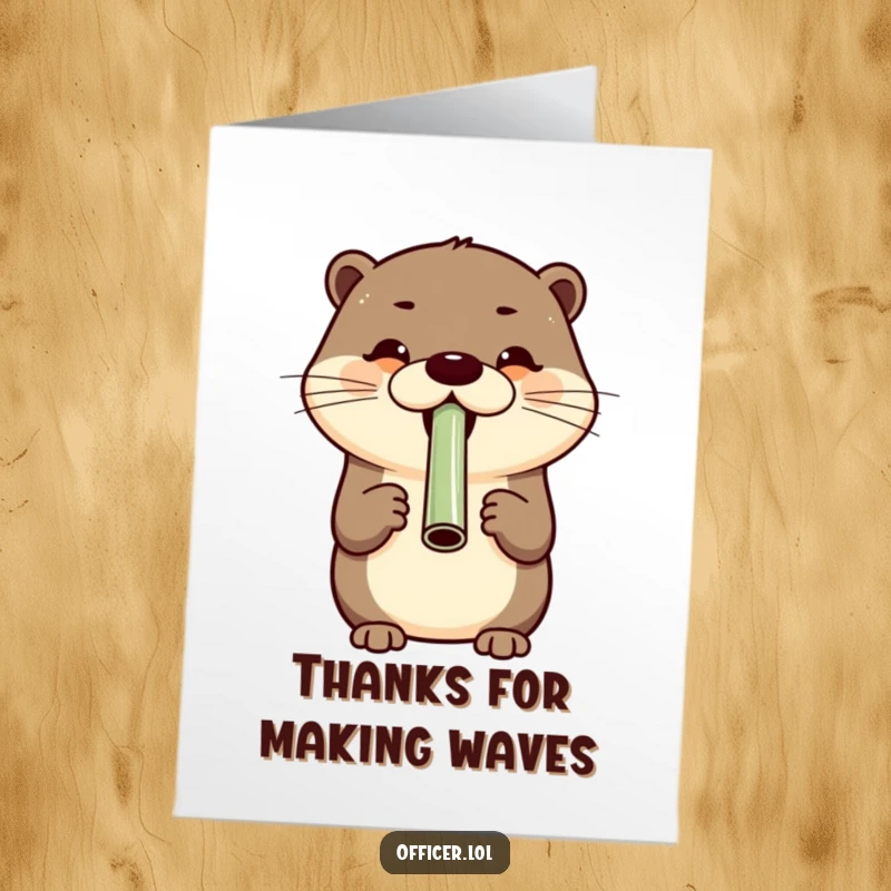 Funny Free Printable Thank You Card: Cheerful otter blowing a whistle with a wide grin, expressing thanks