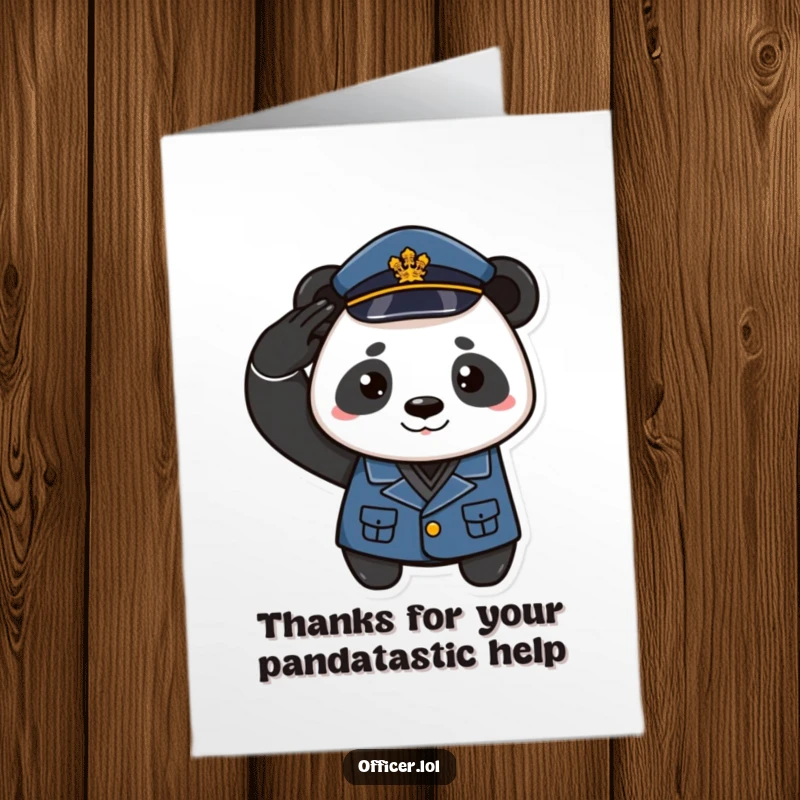 Funny Free Printable Panda Thank You Card: A playful panda in uniform gives a proud smirk while saluting, offering thanks.