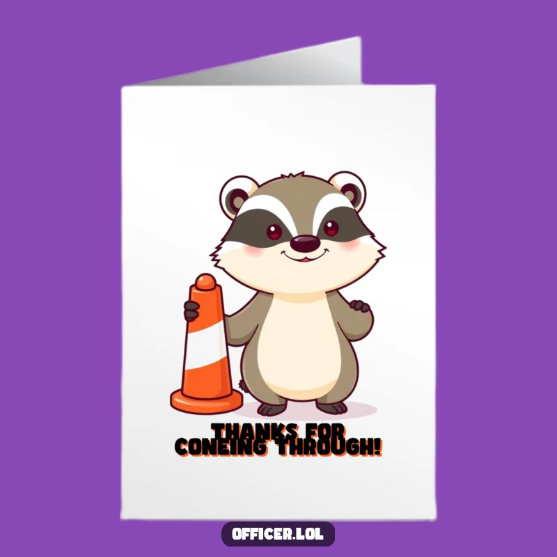 Free Printable Thank You Card: Grateful Badger Traffic Cone, a Funny Downloadable Gift