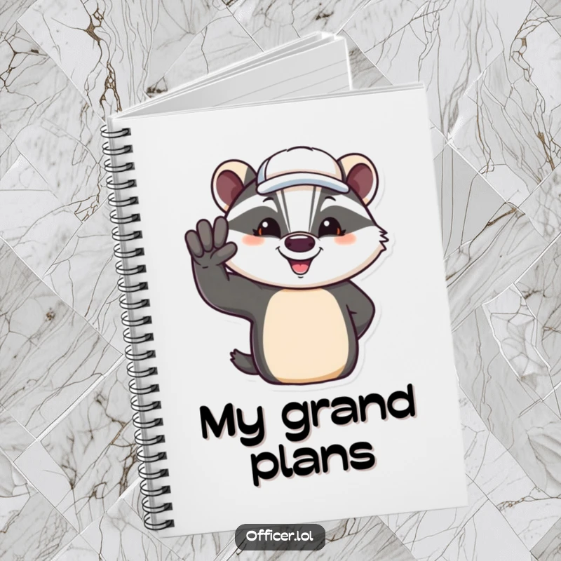 Funny notebook featuring a jovial badger saluting, perfect for jotting notes with a smile.