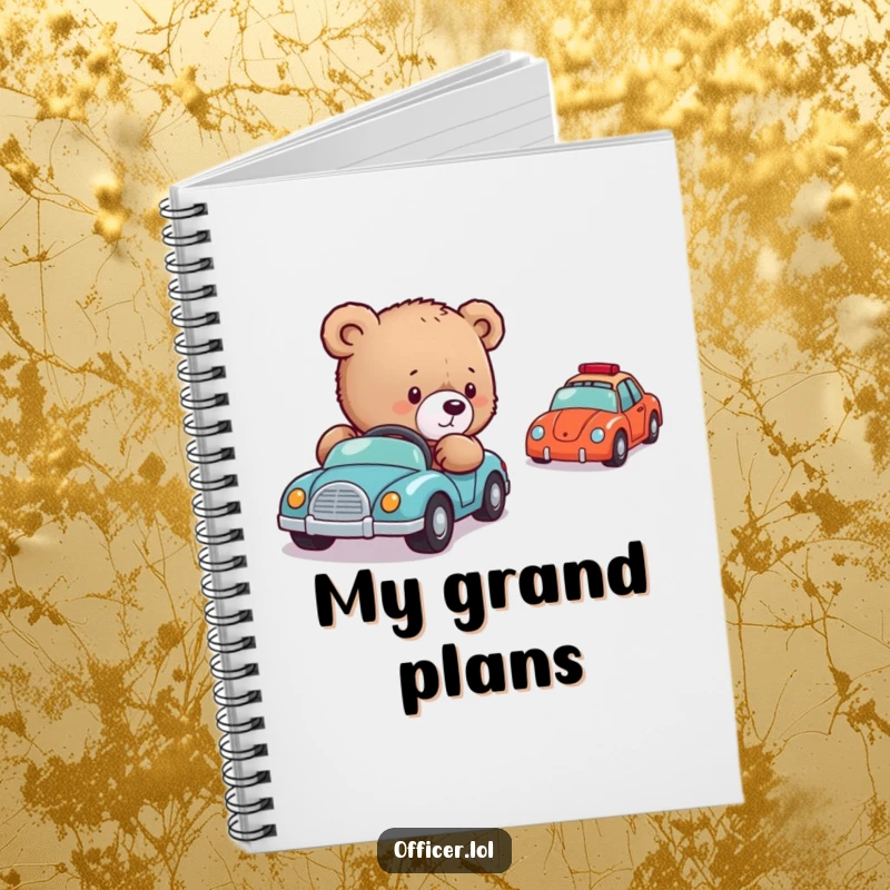 Funny Bear Cub Director Notebook: A notebook cover featuring a gentle bear cub carefully directing a line of small toy cars, ready to inspire your notes.