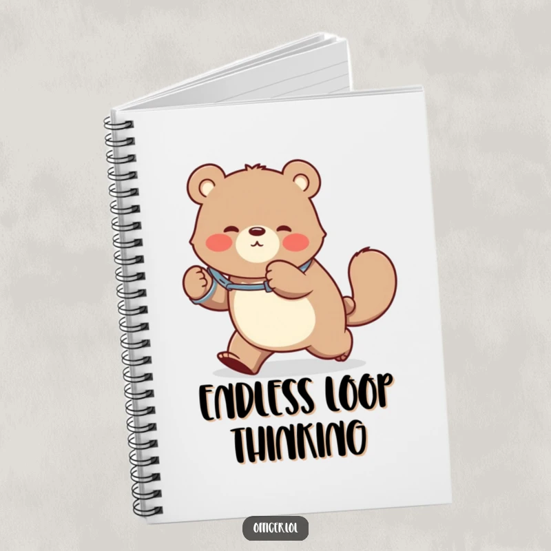 Funny notebook cover with a bear in handcuffs hilariously chasing its tail, perfect for jotting down funny notes and ideas.