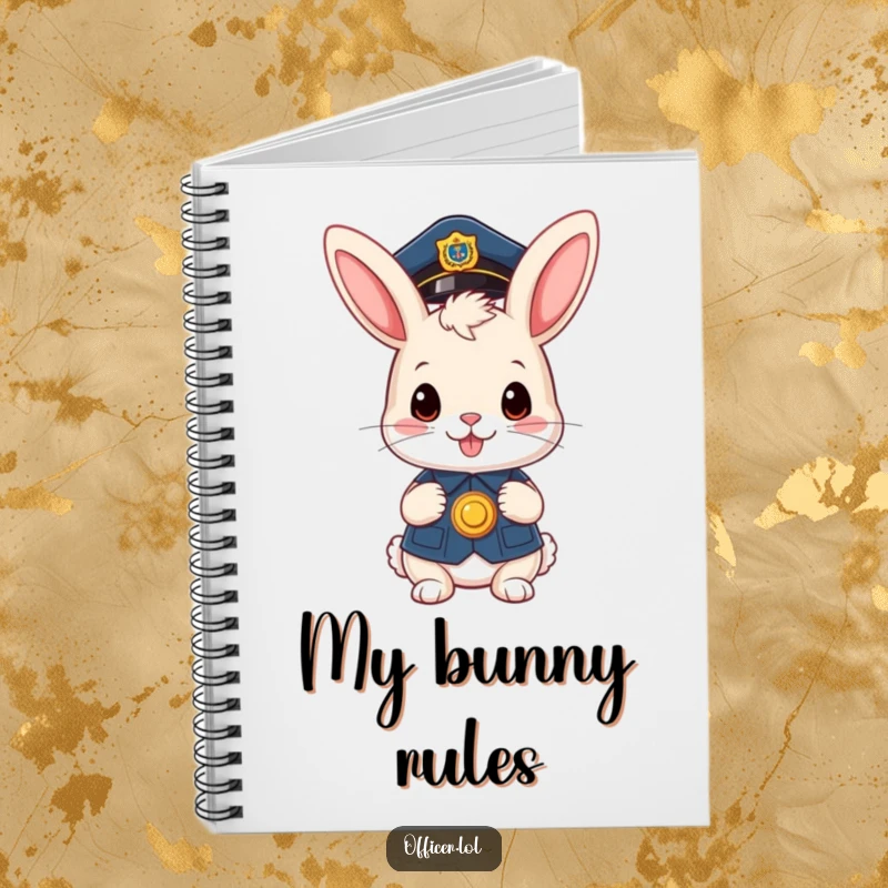 Funny notebook: A cute bunny officer with a badge, ideal for a funny gift for note-taking.