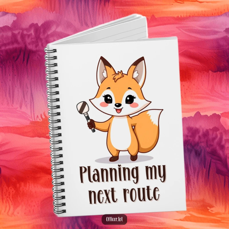 Funny fox notebook, for organizing thoughts with a confident fox directing traffic, striped baton design.