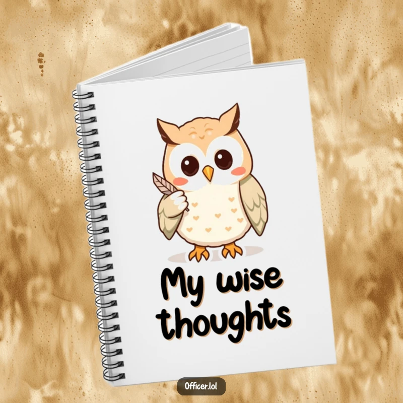 Funny notebook with a wise owl pointing to a clue, perfect for jotting down deductions and brilliant ideas with a humorous touch.