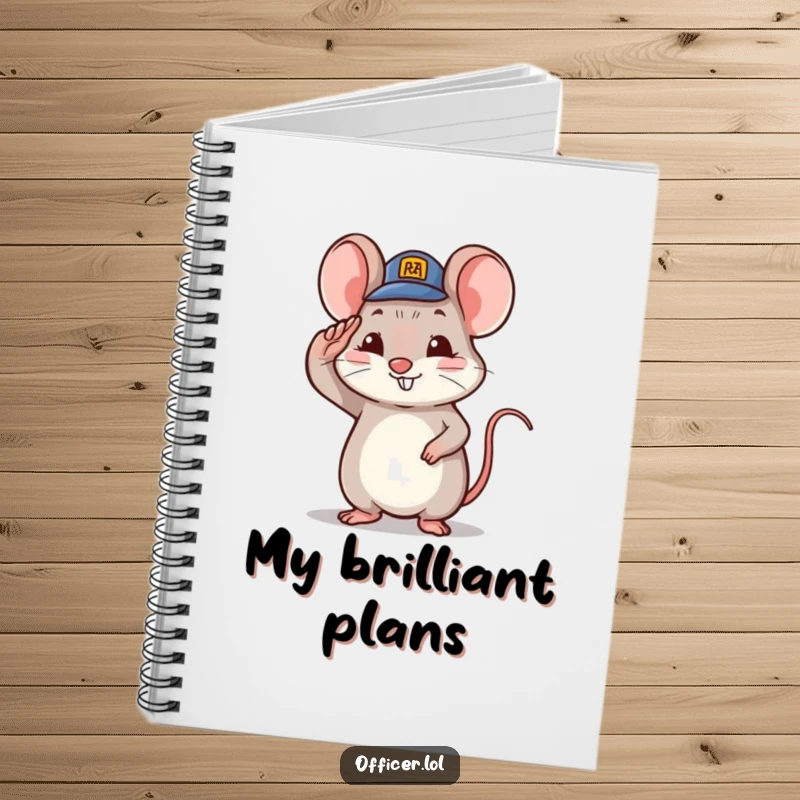 Funny tiny mouse character saluting with a tiny hat and proud smile, cute journal.