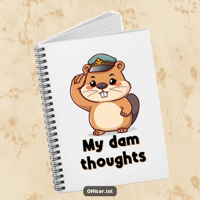 Funny beaver notebook, a determined beaver wearing a tiny cap and saluting, perfect for jotting down ideas with a humorous spirit.