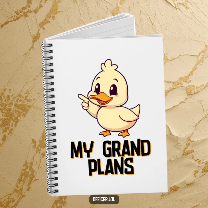 Funny duck notebook, a happy duck pointing forward decisively and winking, ideal for note-taking with a cheerful and humorous spirit.