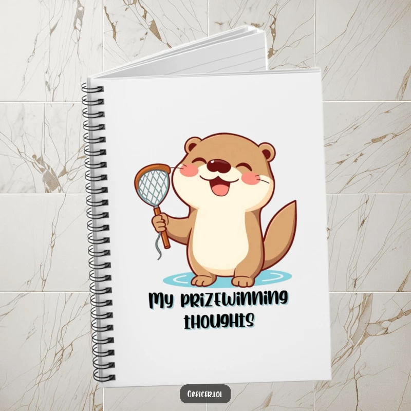 Funny Notebook: Triumphant otter holds a net with a joyful expression, great for jotting down ideas.