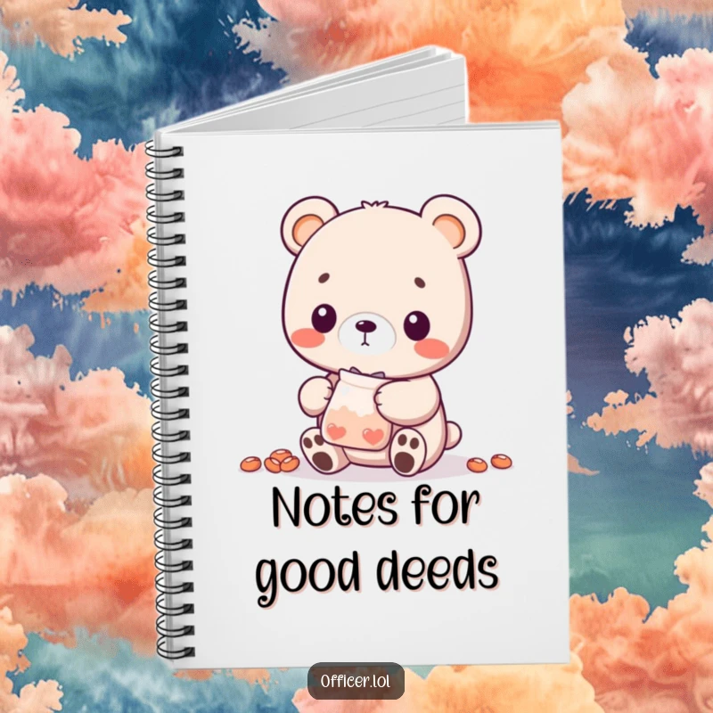 Funny Bear Cub Notebook: A sweet bear cub character offers a bag of treats, perfect for noting down recipes or sweet thoughts.