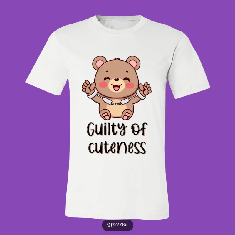 Funny Bear Handcuffs T-Shirt - Cute and Caught Red-Handed