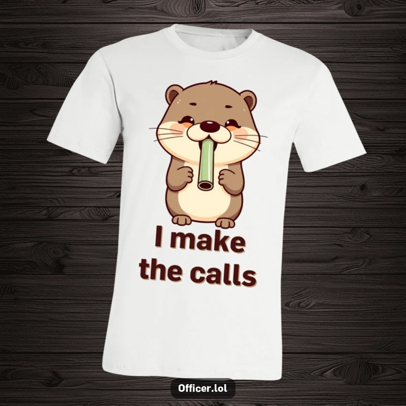 Funny cheerful otter blowing a whistle with a wide, happy grin, a joyful graphic for anyone who loves fun.