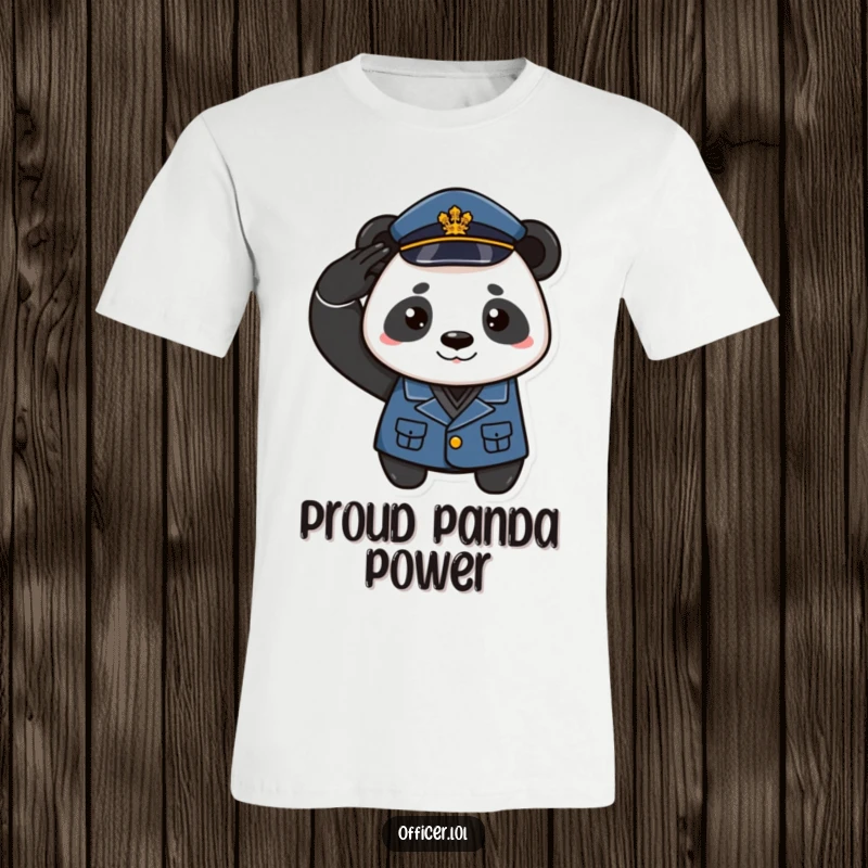 Funny t-shirt featuring a playful panda in uniform saluting with a proud smirk, perfect for humor and appreciation.