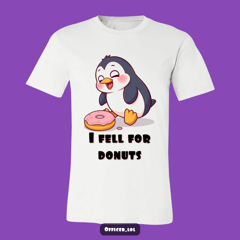 Funny Penguin Donut Trip T-Shirt: Goofy Bird's Hilarious Mishap, Great Gift