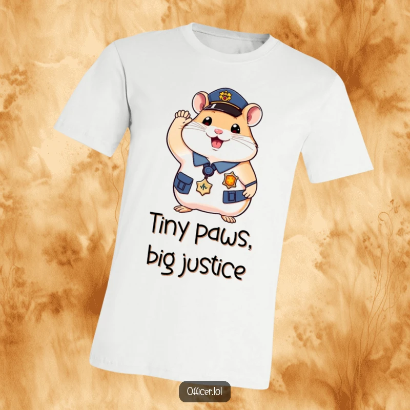 Funny hamster officer t-shirt, happy hamster in uniform saluting, perfect for law enforcement lovers.
