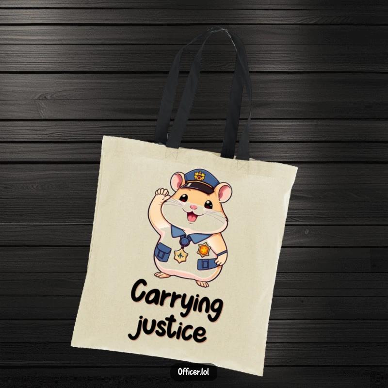 Funny hamster officer tote bag, cute hamster in uniform saluting, practical and humorous.