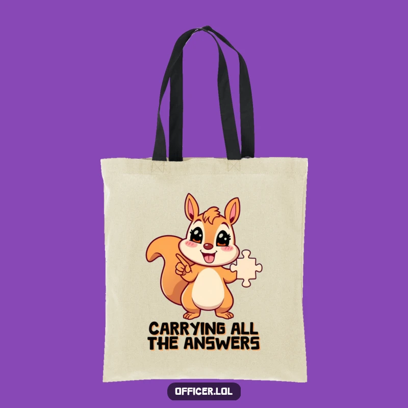 Funny Solved Puzzle Squirrel Tote Bag: Energetic Character Canvas Bag, Smart Funny Gift