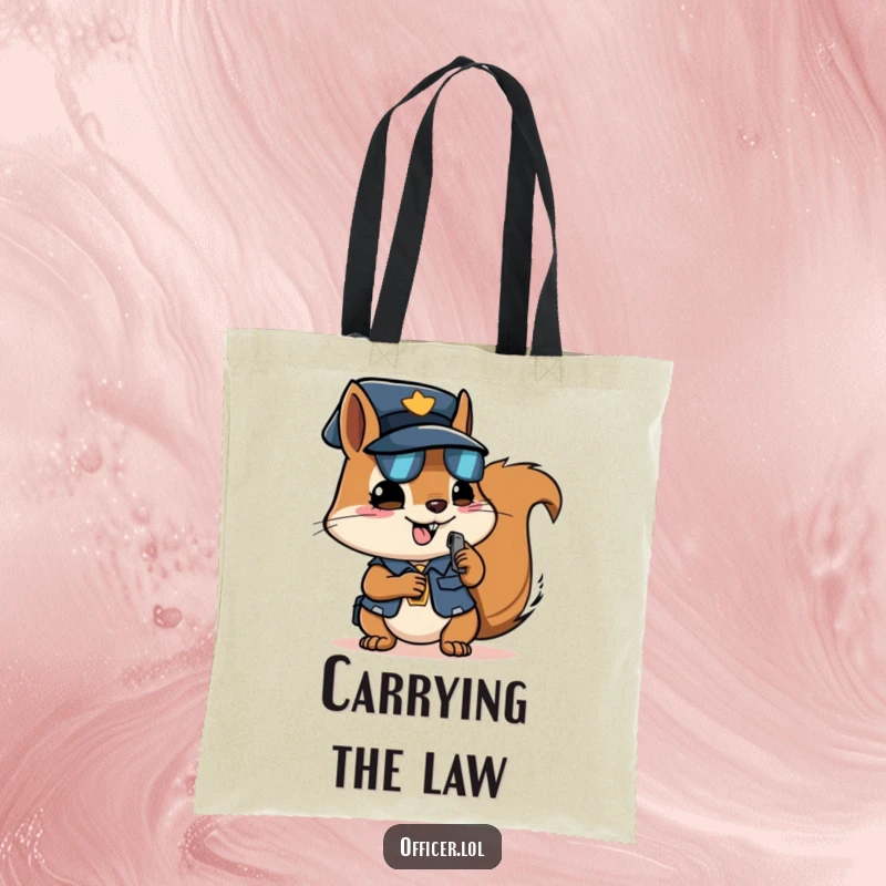 Funny squirrel officer tote bag, determined squirrel blowing a whistle, practical and humorous.